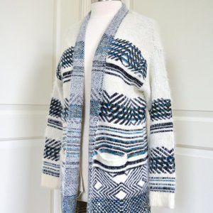 Long, soft striped cozy open cardigan, Maurices L, blue/black/white